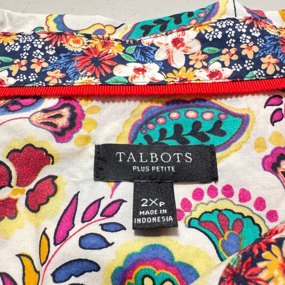 TALBOTS XL Cream Button Up Blouse with Colorful Floral Paisley Print GORGEOUS - Picture 6 of 7